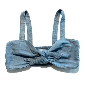 American Eagle Denim Crop Top Bralette Front Tie Smocked Back Blue Women’s‎ S